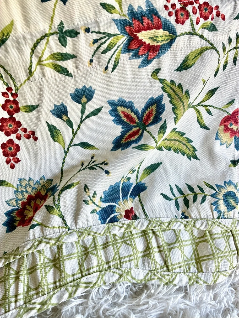 Waverly carolina crewel Floral Valance in Cream Blue, Red Green Accents 50” x 15